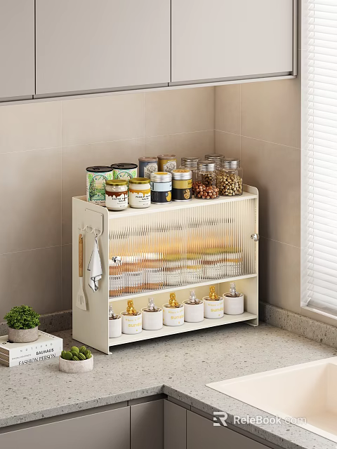 Kitchen Cabinet For Organizing Spices Jars And Utensils In Corner 3d model