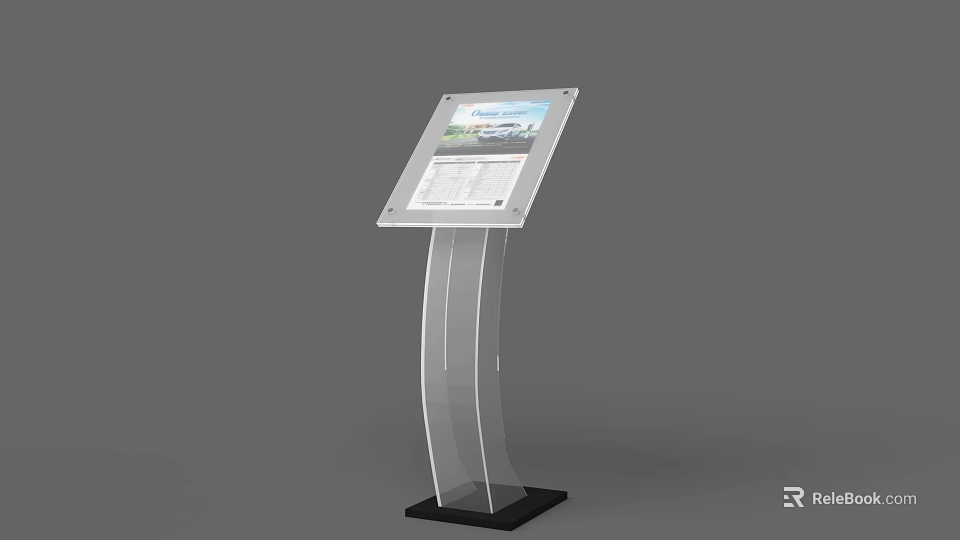 Modern Interactive Information Kiosk With Transparent Curved Stand And Touchscreen 3d model