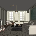 Cozy Living Room Interior With White Sofa Two Armchairs Glass Coffee Table And Yellow Curtains