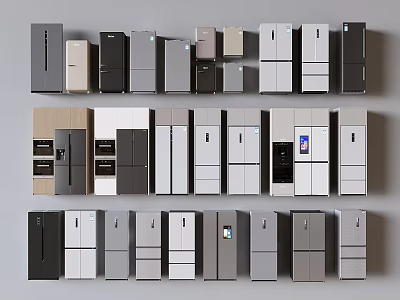 Modern Refrigerators and Freezers with Various Styles and Colors for Home Kitchen Use 3d model