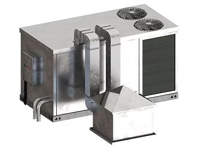 Industrial Metal Equipment With Cooling Fans Heat Sink And Piping System 3d model