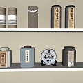 Ceramic Tea Canisters With Traditional Patterns And Various Colors On Shelves 3d model