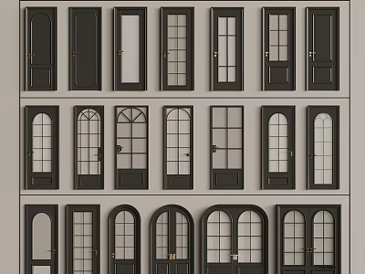 Various Black Door Designs With Glass Panels And Arched Styles Collection 3d model