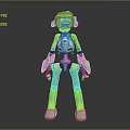 Light Blue 3D Sci Fi Robot Character With Blue Screen Headphones Red Yellow Details 3d model