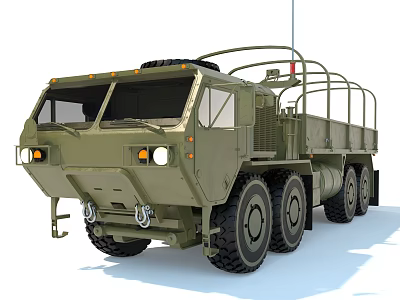 Olive Green Military Transport Truck With Multi Wheel Cargo Bed And Roof Rack 3d model