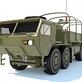 Olive Green Military Transport Truck With Multi Wheel Cargo Bed And Roof Rack