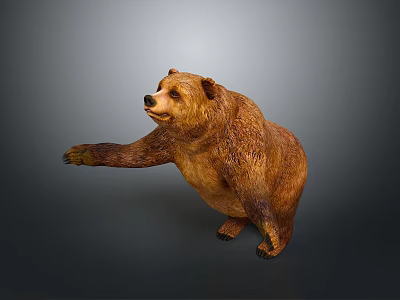 Detailed Realistic Brown Bear Sculpture Standing Pose With Extended Front Paw 3d model