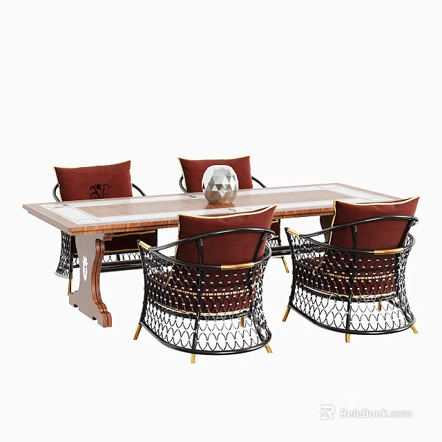 Modern Negotiation Table and Chairs Set With Wooden Top and Metal Frame Design 3d model 