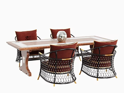 Modern Negotiation Table and Chairs Set With Wooden Top and Metal Frame Design 3d model