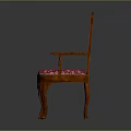 Classic Wooden Sofa With Carved Backrest Armrests And Pink Checkered Upholstered Seat