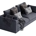 Modern Gray Upholstered Sectional Sofa with Plush Throw Pillows and Soft Blanket 3d model