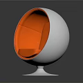 Modern Round Accent Chair with White Exterior Orange Interior and White Round Base