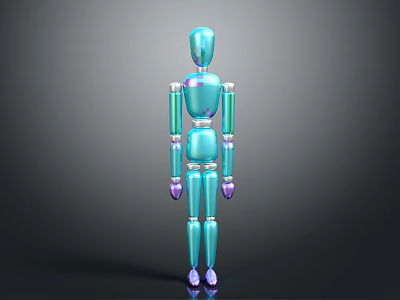 3D Articulated Character With Metallic Blue Green Shine And Jointed Limbs 3d model