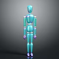 3D Articulated Character With Metallic Blue Green Shine And Jointed Limbs