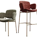 Modern Green and Red Bar Stools with Velvet Upholstery and Metal Legs in Different Heights
