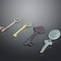 Various Styles Of Household Keys With Vintage Modern Designs And Round Pendant