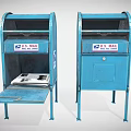 Two Blue US Mail Mailboxes With Open Door And Letters 3d model