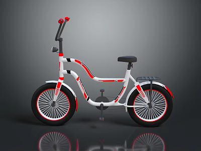 Modern Stylish White and Red Bicycle with Black Seat Rear Rack and Spoked Wheels 3d model