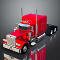 Red Semi Truck Cab With Chrome Grille And Exhaust Stacks On Reflective Surface