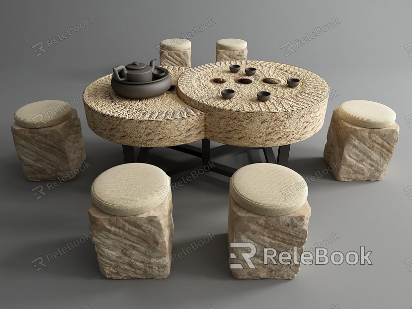 Modern Outdoor Table and Chair Outdoor Table and Bench Stone Pier Stone Bench Stone Mill Stone Table and Chair model