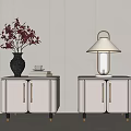 Elegant Minimalist White Bedside Tables with Gold Handles Vase with Red Flowers Books and Lamp
