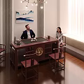 Traditional Chinese Style Tea Table and Chairs with Tea Set in Indoor Setting