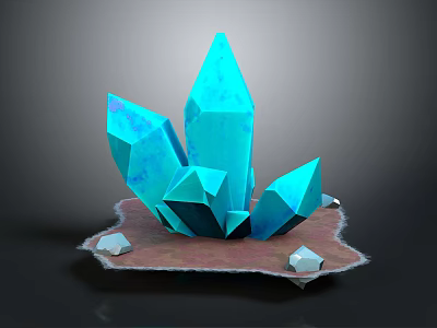 Geometric Blue Crystal Decorative Ornament Set With Prismatic Shapes On Brown Base And Small Accents 3d model