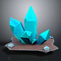 Geometric Blue Crystal Decorative Ornament Set With Prismatic Shapes On Brown Base And Small Accents