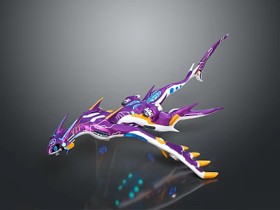Vibrant Purple Blue Yellow Fantasy Dragon Game Movie Character With Mythical Beast Design 3d model