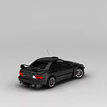 Sporty Modified Car With Large Tires Round Headlights Roof Spoiler And Green Racing Seats