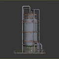 Large Industrial Metal Storage Tank With Vertical Pipes And Platform Foundation