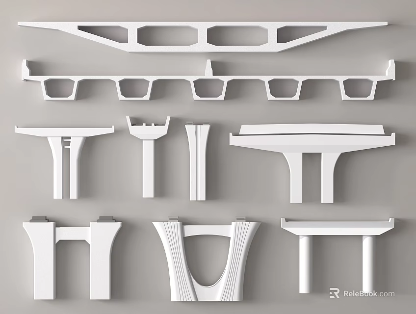 Collection of Modern Bridge Structural Components With Various Design Elements 3d model 