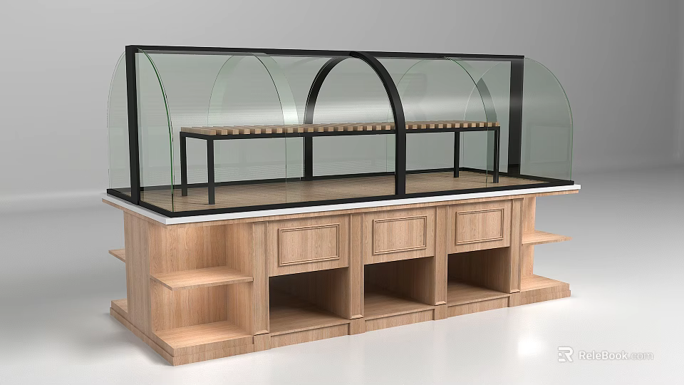 Wooden Display Cabinet Shelf with Glass Cover Countertop Drawers and Storage Shelves for Retail 3d model 