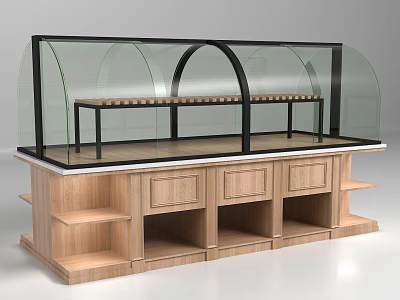 Wooden Display Cabinet Shelf with Glass Cover Countertop Drawers and Storage Shelves for Retail 3d model