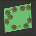 Outdoor Play Area With Pine Trees Green Surface Climbing Structures And Colorful Equipment