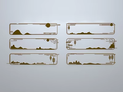 Wooden Sculpture Carvings Long Strip Designs With Mountains Sun And Lanterns 3d model