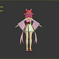 Game Movie Character With Pink Hair Animal Ears Pink Kimono White Details In Anime Style