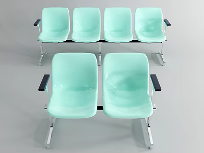 Light Green Public Chairs Two And Four Seater Connected With Black Armrests And Metal Frames 3d model
