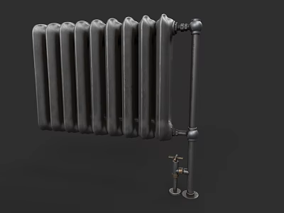 Vintage Cast Iron Radiator With Multiple Fins And Pipe Connections 3d model