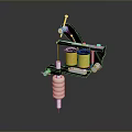 Professional Tattoo Machine With Yellow Coils Black Frame Metal Components And Precision Design