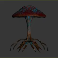 Vibrant Red Mushroom With Blue Spots And Root Like Structures As Edible Food