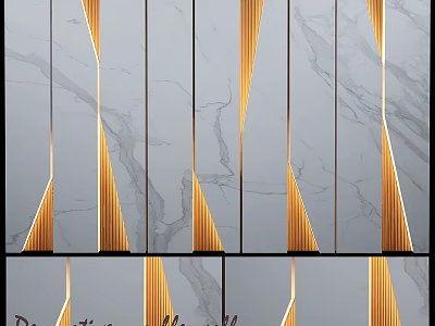 Elegant Modern Wall Decor With Marble Texture Gold Geometric Strips And Lighting 3d model