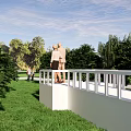 Scenic Park Landscape Featuring Green Lawn Trees Waterway People Walking And Blue Sky