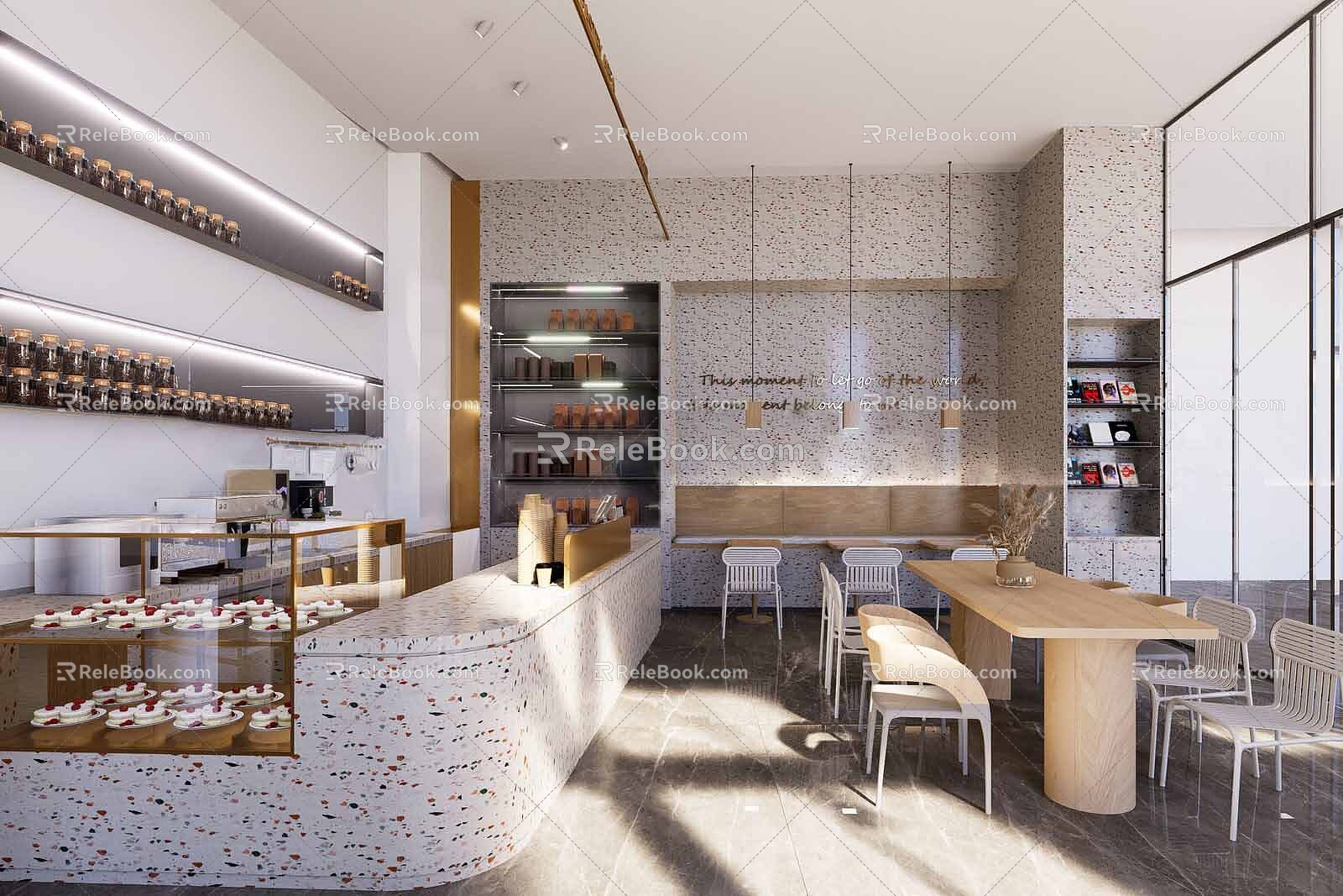 Japanese terrazzo Modern minimalist coffee shop 3d model