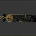 Antique Black Leather Accessory With Gold Metal Clasps And Orange Suede Lining