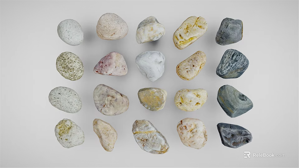 Assorted Natural Raw Decorative Stones With Various Colors Different Shapes And Textured Surfaces 3d model 