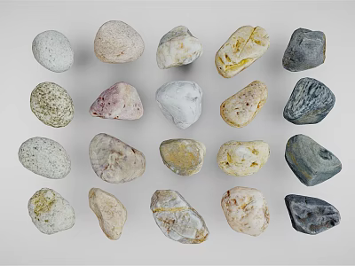 Assorted Natural Raw Decorative Stones With Various Colors Different Shapes And Textured Surfaces 3d model