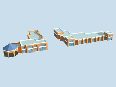 Commercial Street Design With Orange White Buildings Blue Dome And Glass Windows 3d model