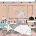 Kids Room Interior With Bed Castle Ice Cream Decor Moon Stars Butterflies Rabbit Ears
