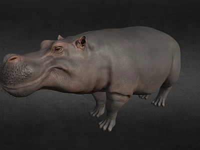 Realistic Hippopotamus 3D Model With Grey Skin And Standing Pose 3d model